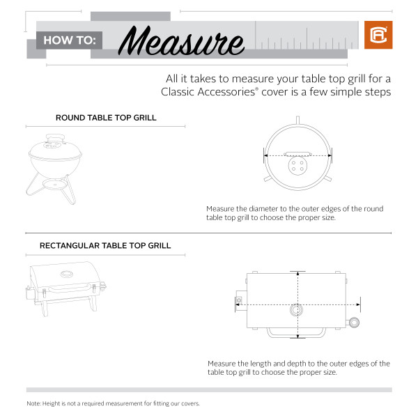 How to measure Table Top Grills Classic Accessories Support Center